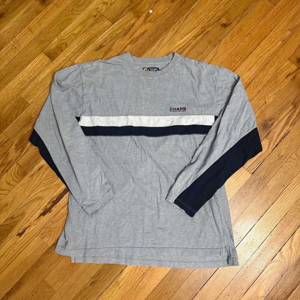 Chaps Ralph Lauren Long Sleeve T-Shirt Men's L Grey Navy White Color Block
